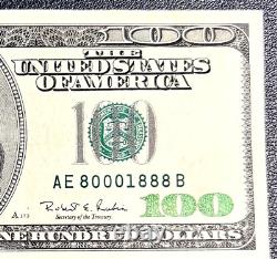 Series 1996 US One Hundred Dollar Bill Note $100 TRINARY- AE 80001888 B