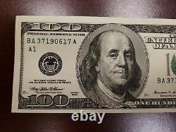 Series 1999 US One Hundred Dollar Bill Note $100 Boston BA 37190617 A