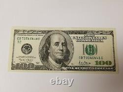 Series 2001 US One Hundred Dollar Bill $100 New York CB 73546448 E