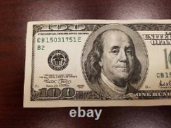 Series 2001 US One Hundred Dollar Bill Note $100 New York CB 15031751 E