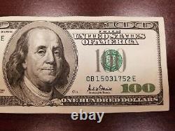 Series 2001 US One Hundred Dollar Bill Note $100 New York CB 15031752 E