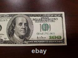 Series 2001 US One Hundred Dollar Bill Note $100 New York CB 42175126D