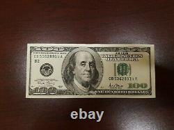 Series 2001 US One Hundred Dollar Bill Note $100 New York CB 53628914 A
