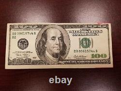 Series 2003 US One Hundred Dollar Bill Note $100 New York DB 09615744 B