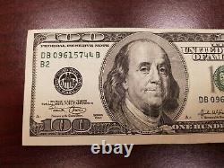 Series 2003 US One Hundred Dollar Bill Note $100 New York DB 09615744 B