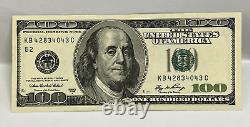 Series 2006A US One Hundred Dollar Bill Note $100 New York KB 42834043 C