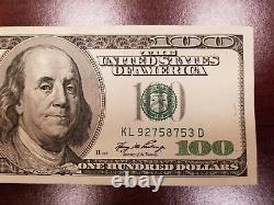 Series 2006 A US One Hundred Dollar Bill $100 San Francisco KL 92758753 D