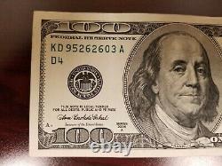 Series 2006 US One Hundred Dollar Bill Note $100 Cleveland KD 95262603 A