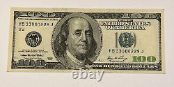 Series 2006 US One Hundred Dollar Bill Note $100 New York HB 33800229 J