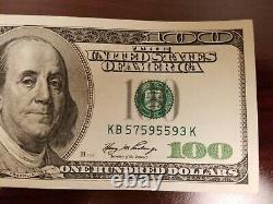 Series 2006 US One Hundred Dollar Bill Note $100 New York KB 57595593 K