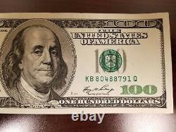 Series 2006 US One Hundred Dollar Bill Note $100 New York KB 80488791 Q