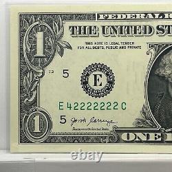 Seven in a Row 2s Fancy Serial Number One Dollar Bill E42222222C Binary 4s