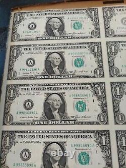 Sheet of 32 Uncut US One Dollar Bills $1 Series 1985 Currency Last One