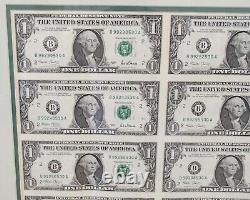 Silver Framed 2001 Series Uncut $1 One Dollar Bill US Currency Sheet of 32 Mint