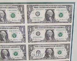 Silver Framed 2001 Series Uncut $1 One Dollar Bill US Currency Sheet of 32 Mint