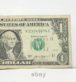 Six Digit Ladder Fancy Serial Number One Dollar Bill K23345674F FW Print