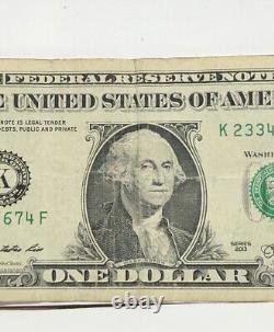 Six Digit Ladder Fancy Serial Number One Dollar Bill K23345674F FW Print