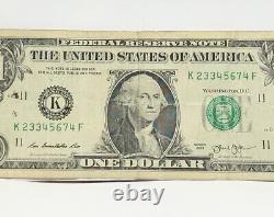 Six Digit Ladder Fancy Serial Number One Dollar Bill K23345674F FW Print