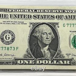 Six of a Kind 7s Fancy Serial Number One Dollar Bill G77777873F I77 Chicago