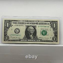 Six of a Kind 7s Fancy Serial Number One Dollar Bill G77777873F I77 Chicago