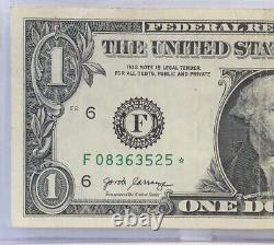 Solid Star Note Fancy Serial Number One Dollar Bill Star Note F08363525 Error