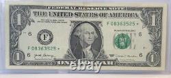 Solid Star Note Fancy Serial Number One Dollar Bill Star Note F08363525 Error