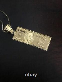 Supreme 100 Dollar Bill 14k Gold Necklace Used / One Hundred Benjamin Franklin