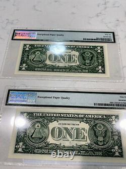 Two US one dollar bills 2017 San Francisco from the same series repeater & radar