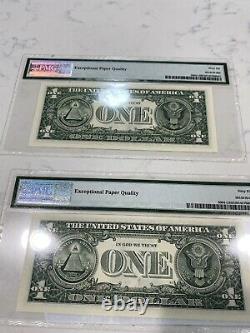 Two US one dollar bills 2017 San Francisco from the same series repeater & radar