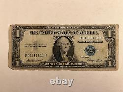 US One Dollar Bill 1935E Silver Certificate Repeater Zero than Seven 7's POOR