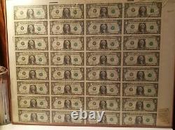 US Treasury Uncut 32 $1 One Dollar Bills Sheet 1993