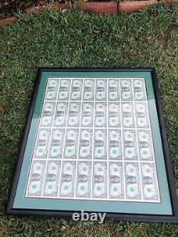 Uncut Sheet 32 $1 One Dollar Bills 1988 Framed Currency Notes Treasury