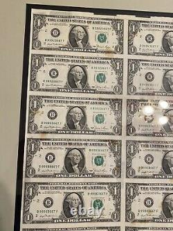 Uncut sheet (16) $1 one dollar bills -1981 framed- currency notes Treasury Rare