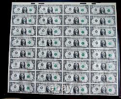 Us Treasury 32 Uncut Sheet One Dollar Bills Bank Notes 1981 Series
