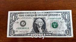 VERY LOW Fancy Serial Number 00000043 $1 One Dollar Bill