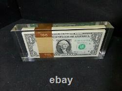 VTG 1969 ONE 1 HUNDRED 1 DOLLAR BILLS Acrylic PAPERWEIGHT Display