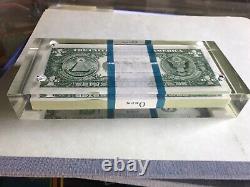 VTG 1969 ONE 1 HUNDRED 1 DOLLAR BILLS LUCITE PAPERWEIGHT UNBOXED Rare Deco VTG