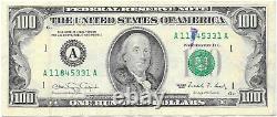 Vintage 1990 One Hundred Dollar Bill $100 Boston FED A 11845331 A-'Small Face