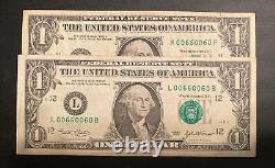00660060 2013 Correspondance Binaire $1 Billet de un Dollar Numéro de Série Fantaisie