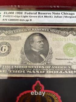 1000 Dollar Bill Une Mille Réserve Fédérale Note Chicago Pmg 25 Light Green $