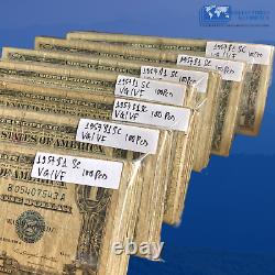 (100) 1957 Sceau Bleu Certificat D'argent De 1 Dollar, Vg/vf, Ancien Billet D'un Dollar Américain
