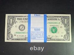 100 2013 $1 Un Dollar Bills Notes Bep Non Circulé Fancy Serial Kansas City J