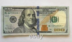 100 $ Bill Star Note Cent Dollars Américains Série 2013 # Ml03708030 Fiat
