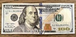 100 $ Cash (1) Série De Billets D'une Centaine De Dollars 2009 Rare Numéro De Série Li51131155a