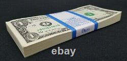 100 Nouveaux Billets D'un Dollar J B Série $1 Notes Kansas City Réserve Faible #00082001