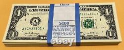 100 (Un paquet) de billets de 1 dollar UNCIRCULÉS 2017A BEP- Boston (Valeur faciale de 100 dollars)