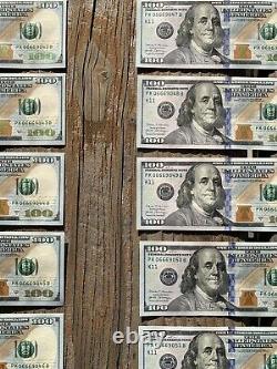 10 Série Consécutive 2017 Pk 100 Dollar Bills Mint Condition 666 Dallas