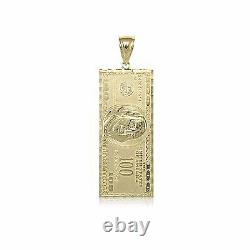 10k Solid Yellow Gold One Hundred Dollar Pendentif -$100 Bill Money Collier Charm