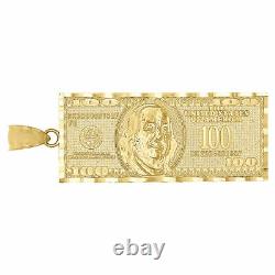 10k Yellow Gold $100 One Hundred Dollar Bill Currency Diamond Cut 1.85 Pendentif