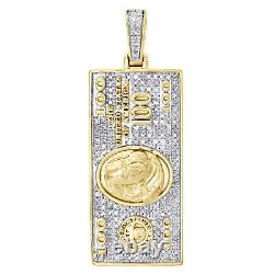 10k Yellow Gold Diamond $100 One Hundred Dollar Bill Pendentif 1.6 Charm 0.45 Ct